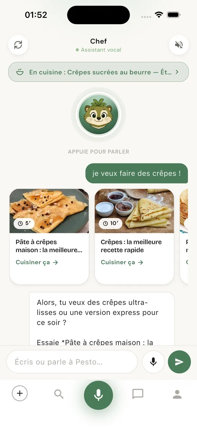 Pesto, l'assistant vocal, propose des recettes de crêpes