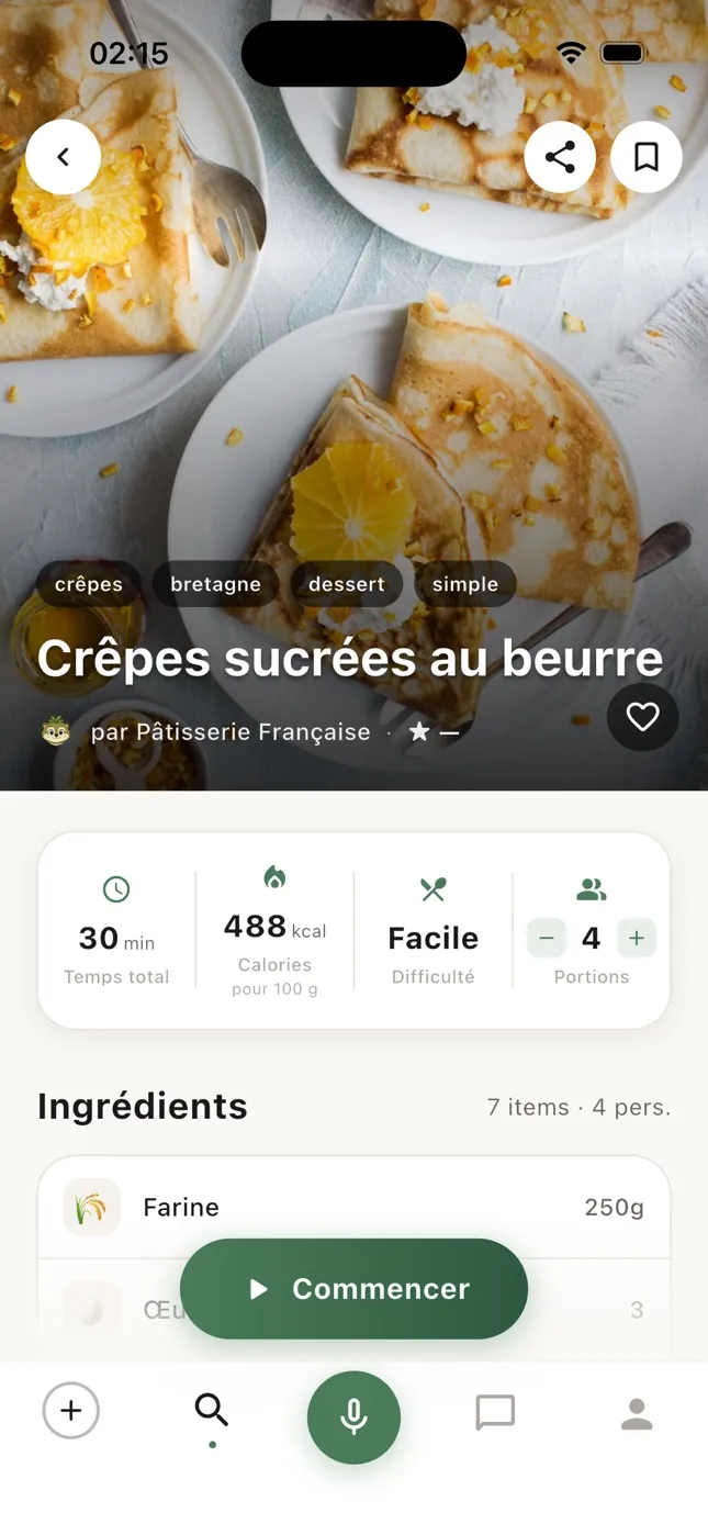 Fiche recette des crêpes sucrées : temps, calories, difficulté et portions